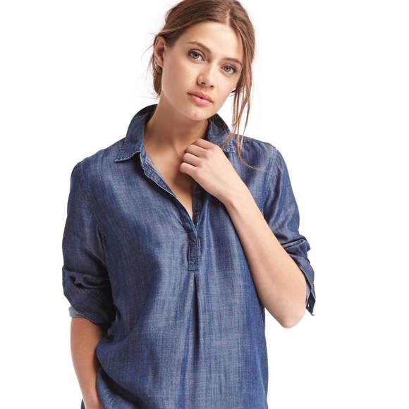 GAP Tops - GAP > Chambray Popover Boyfriend Tunic in Indigo